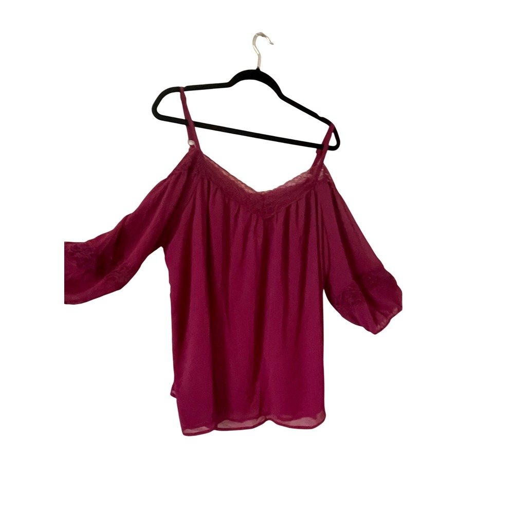 Torrid burgundy Chiffon Lace Trim Cold Shoulder Blouse 2, 2X, 18-20